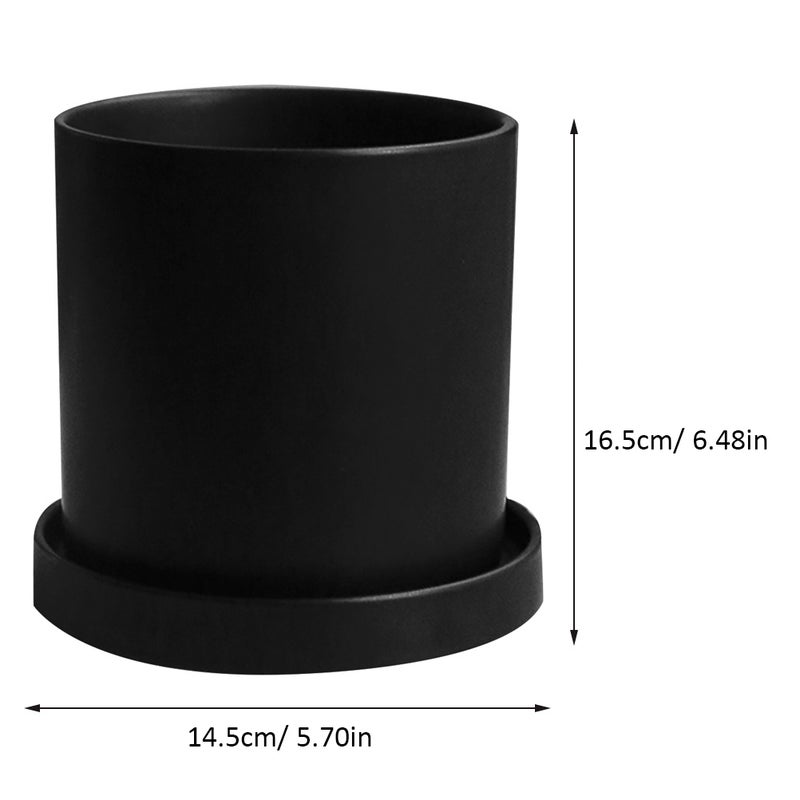 1 Set Mini Ceramic Pots Small Fleshy Pots Flower Planter Garden Decorations Outdoor Decor With Plate For (L Size, Black) - Image 2