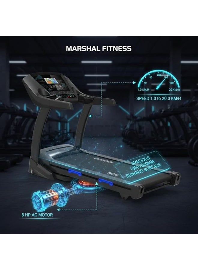 Marshal Fitness 8HP AC Home Treadmill – 20% Auto Incline Running Machine with LCD Display, 1–20 km/h Speed, Compact Fitness Equipment - Image 4