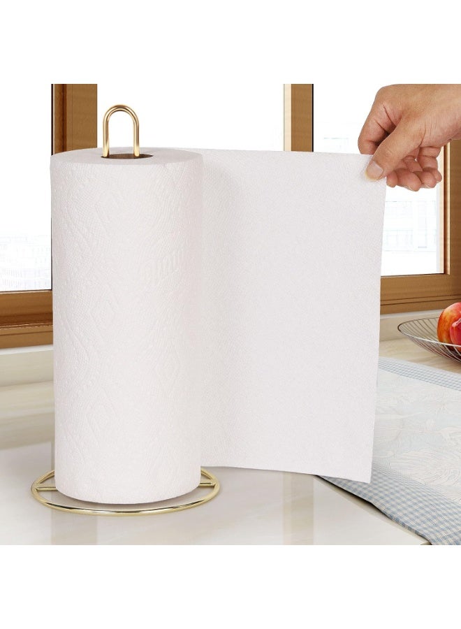 Gold Paper Towel Holder Countertop, Kitchen Paper Towel Stand Holder for Kitchen Organization and Storage, Paper Towel Holders for Standard and Large Size Rolls - Image 1