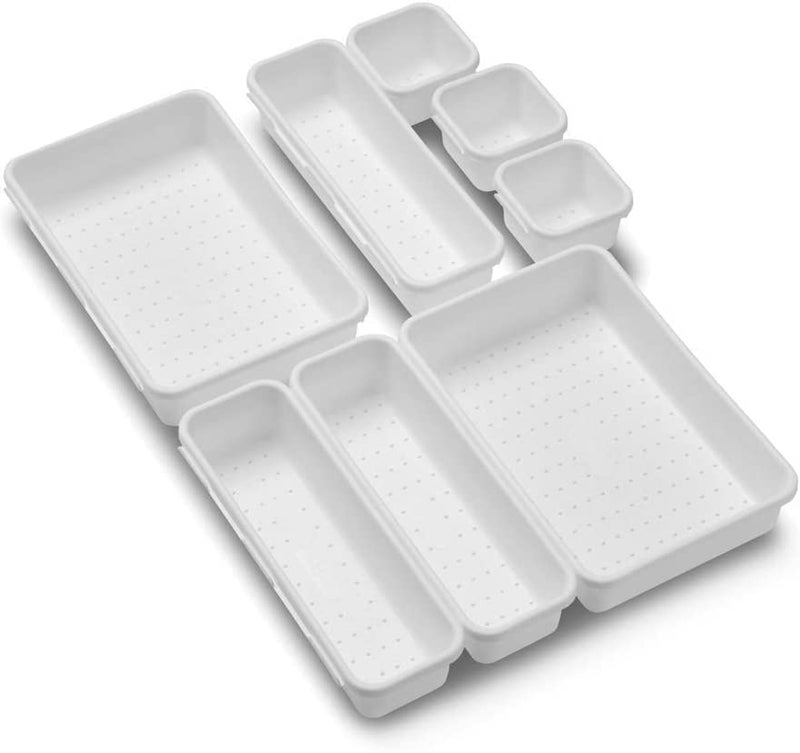 VOXMIX 8Piece Interlocking Bin Pack Customizable MultiPurpose Drawer One Home Organization White - Image 1