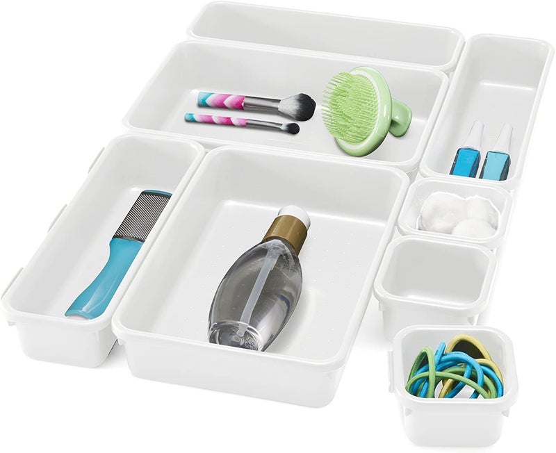 VOXMIX 8Piece Interlocking Bin Pack Customizable MultiPurpose Drawer One Home Organization White - Image 5