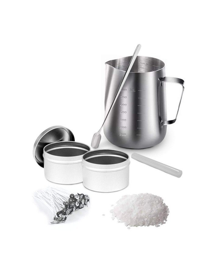 AURA DECOR AuraDecor Candle Making Kit for DIY Projects, (Includes 1 Wax Pouring Kettle (800 ml), 1/2 Kg Paraffin Wax, 20 Wick (3 inch), 1 Glue Stick, 1 Stirring Spoon & 2 Containers, Silver) - Image 1
