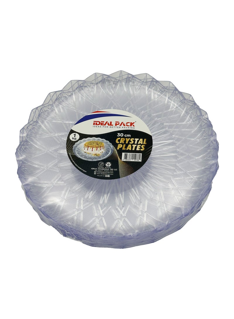 Ideal Pack Crystal-Look Plastic Plates – 30 cm | Clear Disposable Plates | 1 Kg Pack | Elegant & Durable Plastic Plates for Parties, Events, Buffets, and Catering - Image 1