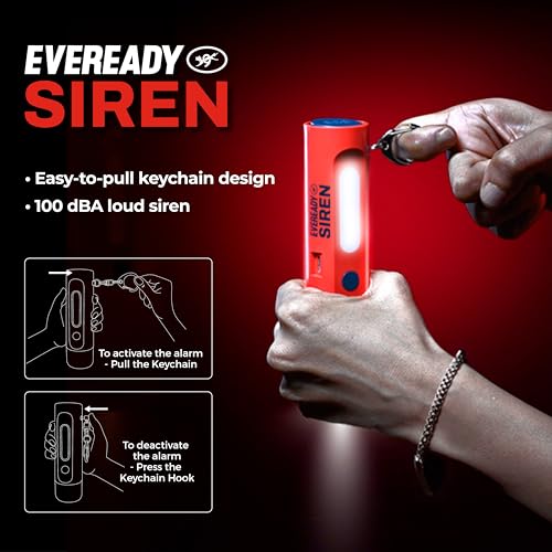 Eveready Siren DL102 Rechargeable LED Torch with 100 Decibels (dBA) Personal Safety Alarm - for Women, Kids & Elderly | 1W Torch, 1W Sidelight, Flasher, Keychain, USB Type B Fast Charging - Image 4