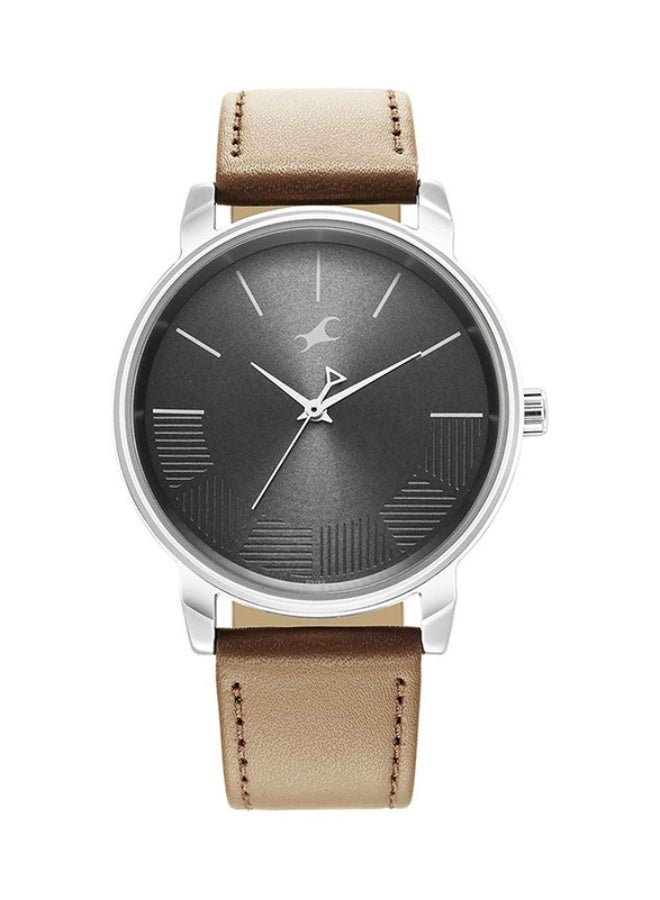 Fastrack Fashion Analogue Grey Round Dial Brown Leather Strap Watch for Men-3291SL01 - Image 1