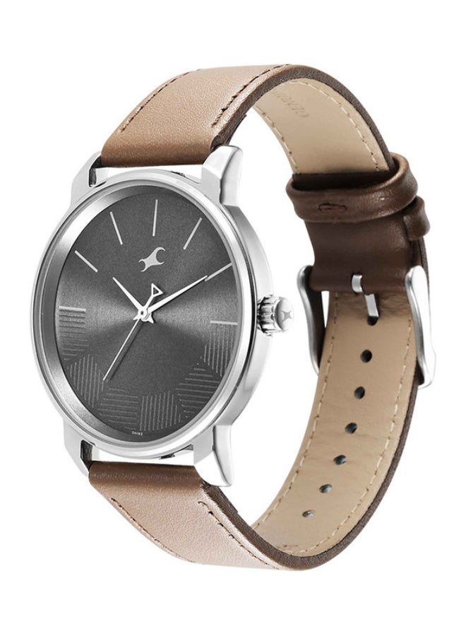 Fastrack Fashion Analogue Grey Round Dial Brown Leather Strap Watch for Men-3291SL01 - Image 3