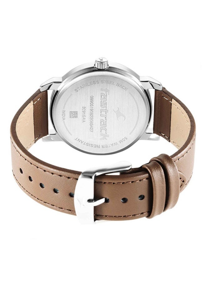 Fastrack Fashion Analogue Grey Round Dial Brown Leather Strap Watch for Men-3291SL01 - Image 5