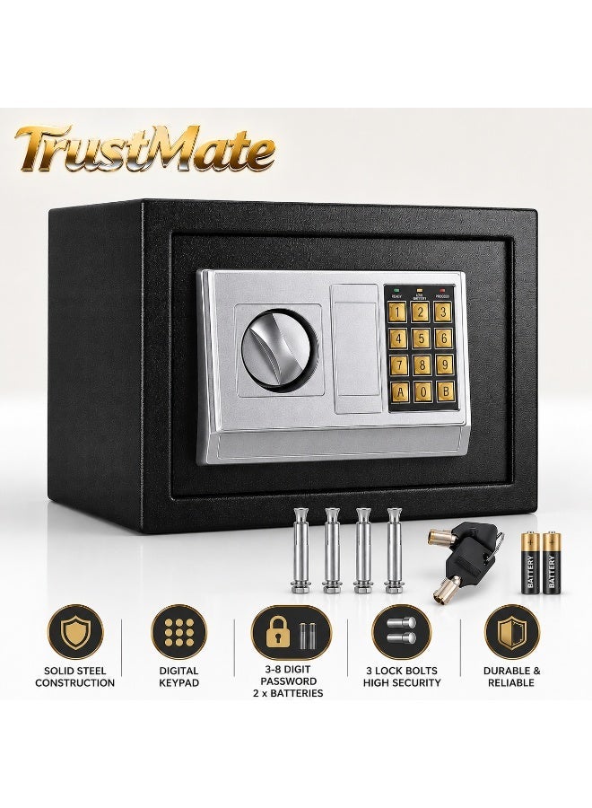 TrustMate Digital Safe Box 35 x 25 x 25 cm Electronic Steel Security Safe with Keypad, Override Keys, 3 Locking Bolts, for Cash Jewelry Passports Documents Home Office Black - Image 1