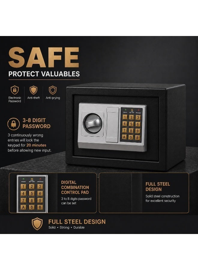 TrustMate Digital Safe Box 35 x 25 x 25 cm Electronic Steel Security Safe with Keypad, Override Keys, 3 Locking Bolts, for Cash Jewelry Passports Documents Home Office Black - Image 4
