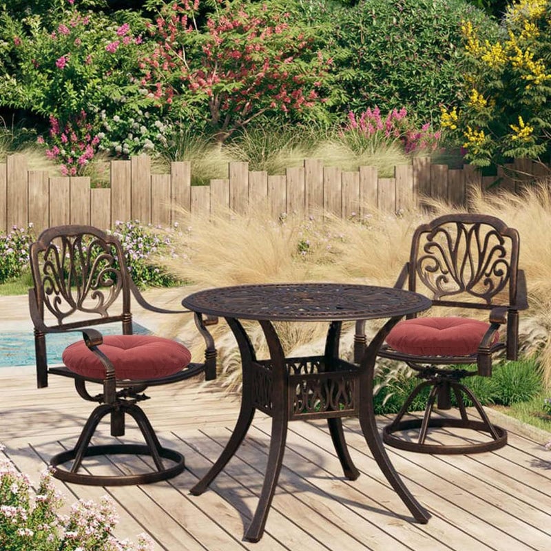 FUNHOME Bistro Chair Cushions 15 inch,Set of 2,Tufted Round Chair Cushions with Ties,15"x15"x4",Water Resistant Round Seat Cushion for Barstool Chairs,Patio Garden Kitchen Outdoor Furniture(Dark Red) - Image 4