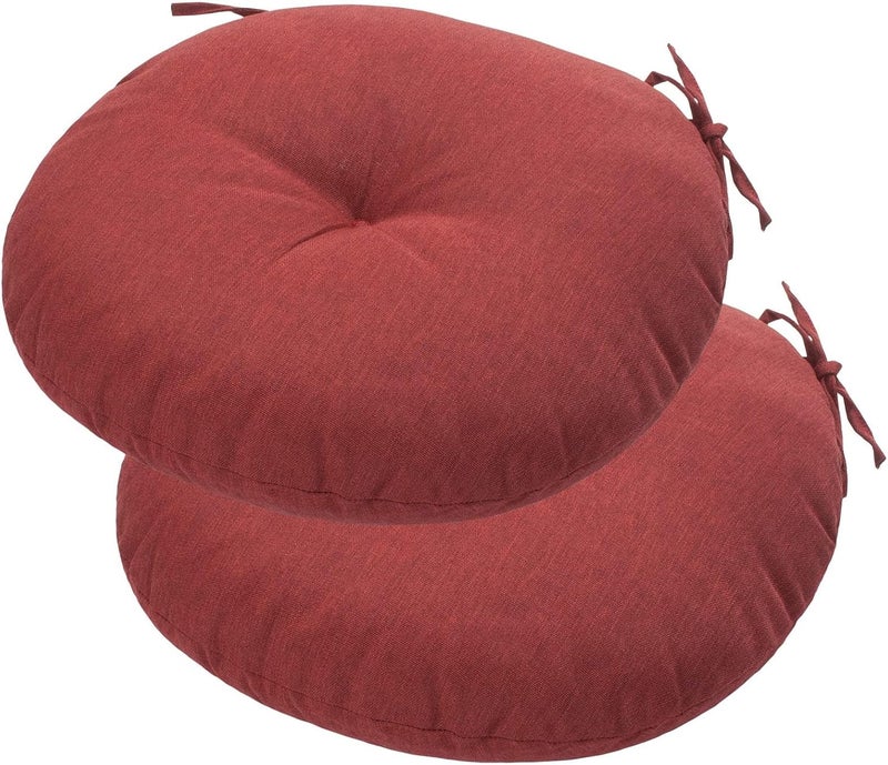 FUNHOME Bistro Chair Cushions 15 inch,Set of 2,Tufted Round Chair Cushions with Ties,15"x15"x4",Water Resistant Round Seat Cushion for Barstool Chairs,Patio Garden Kitchen Outdoor Furniture(Dark Red) - Image 1