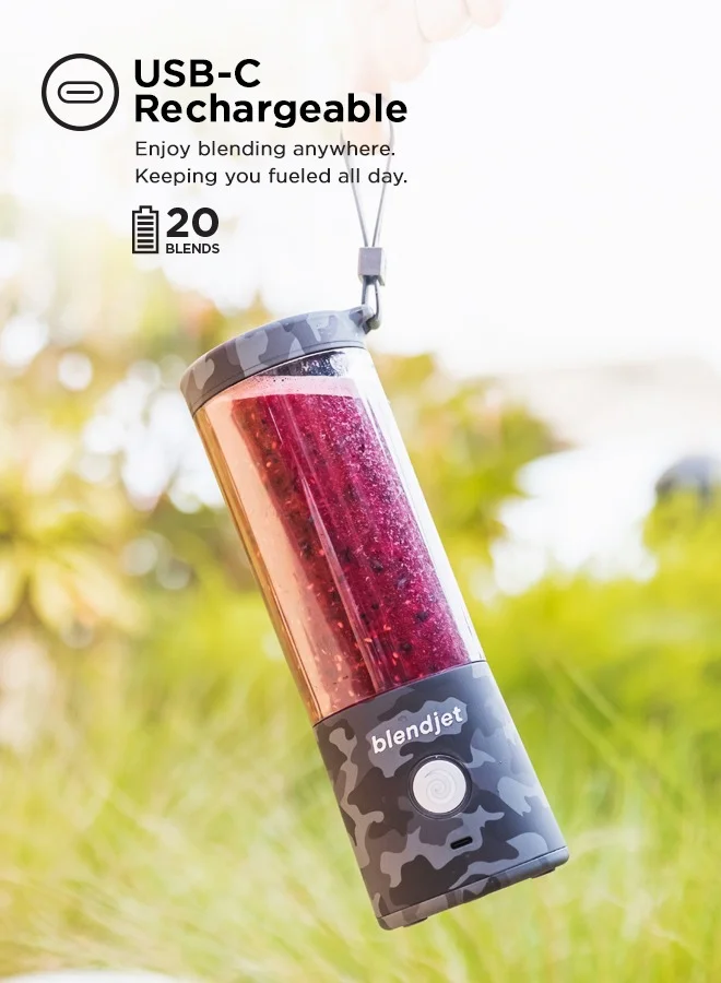 blendjet V2 Portable Blender Smoothie Maker, Personal Blender, Fruit Blender, Leak Proof Juicer, BPA-Free 475ml 200W Sports Bottle, USB-C Rechargeable, Ice Crusher with Stainless Steel Blades - Urban Camo