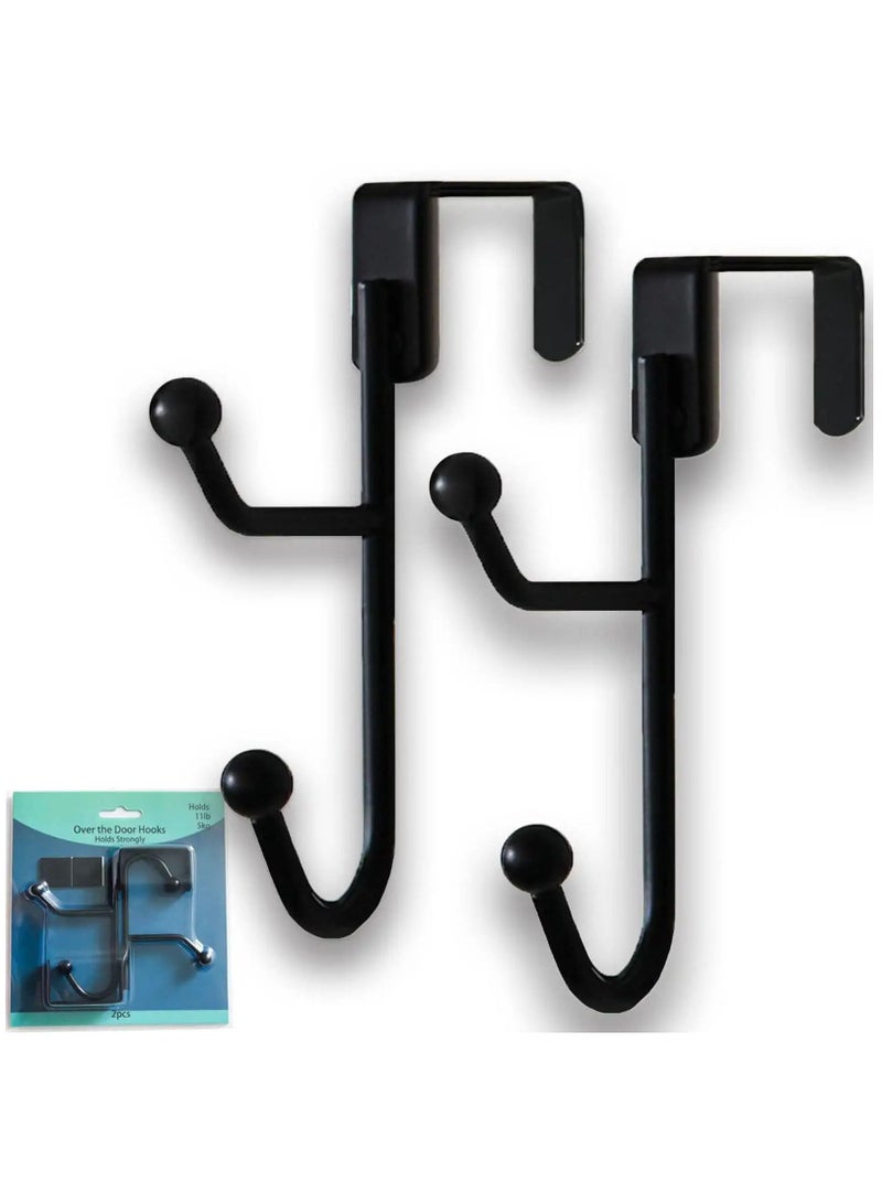 Y&D The Door Hooks Hanger, Suitable for 1.5-1.85" Thick Doors, Sturdy Metal Double Hook Hanger Hanging Coats, Hats, Robes, Towels, Black 4 Pack - Image 1