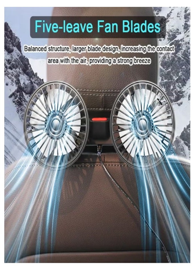JoyousSto Cooling Car Fan, USB Cooling Fan for Car Backseat, 360 Degree Rotatable Dual Head Speed Rear Seat Air Fan 3 Speed Strong Wind Rear Seat Air Circulation Fan,for All Vehicles  - Image 3