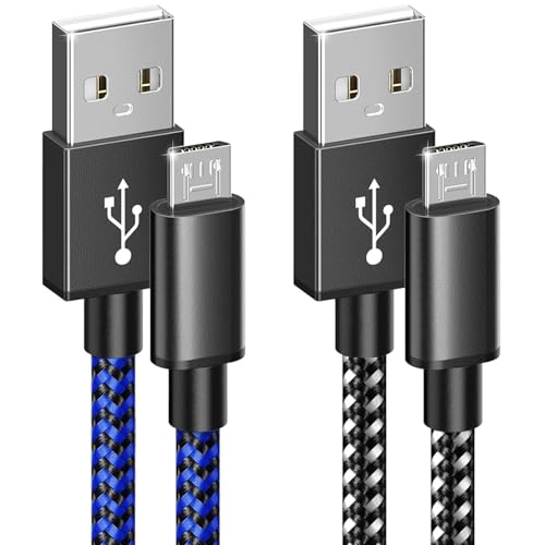 6amLifestyle شاحن وحدة التحكم PS4 من 6amLifestyle وكابل شحن، عبوة 2، كابل ميكرو USB 2.0 بطول 10 أقدام، سلك مضفر من النايلون، لوحدات التحكم PS4 و PS4 Slim/Pro و Xbox One S/X، هواتف أندرويد، أسود+أزرق - Image 1