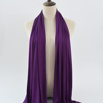 Cross-border solid color rayon sweat cloth ethnic women scarf mercerized cotton jersey headscarf long scarf wholesale 12# dark purple 