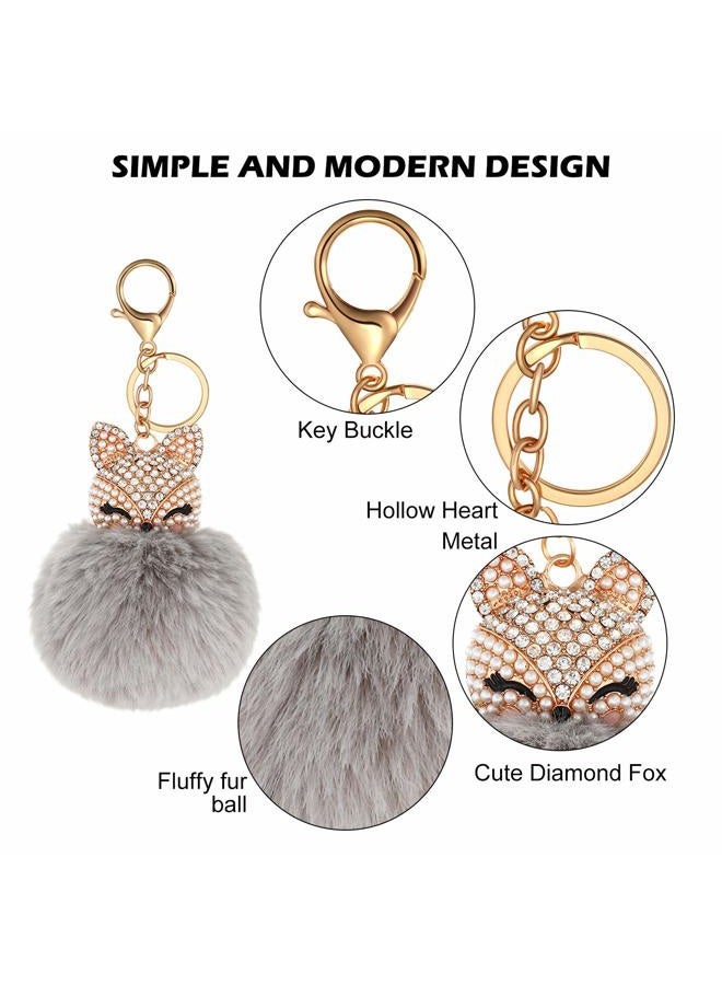 WILLBOND 6 Pieces Cute Animal Pom Pom Keychain Faux Fur Fluffy Key Ring for Women Girls, Sweet Style, 3.15 inch - Image 3