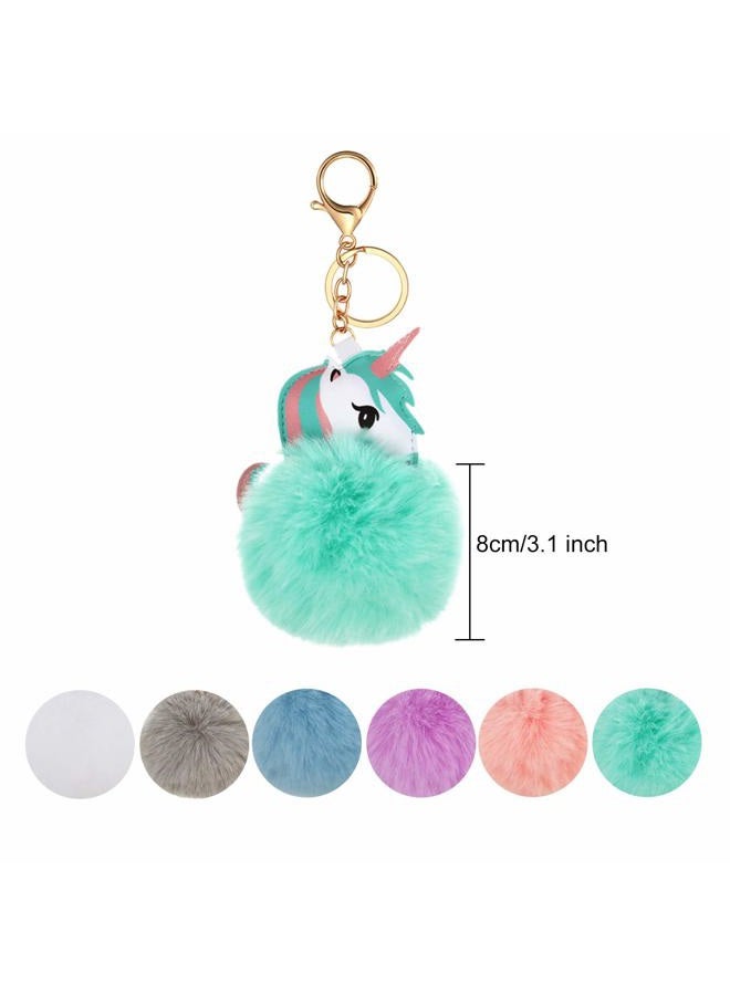 WILLBOND 6 Pieces Cute Animal Pom Pom Keychain Faux Fur Fluffy Key Ring for Women Girls, Sweet Style, 3.15 inch - Image 2