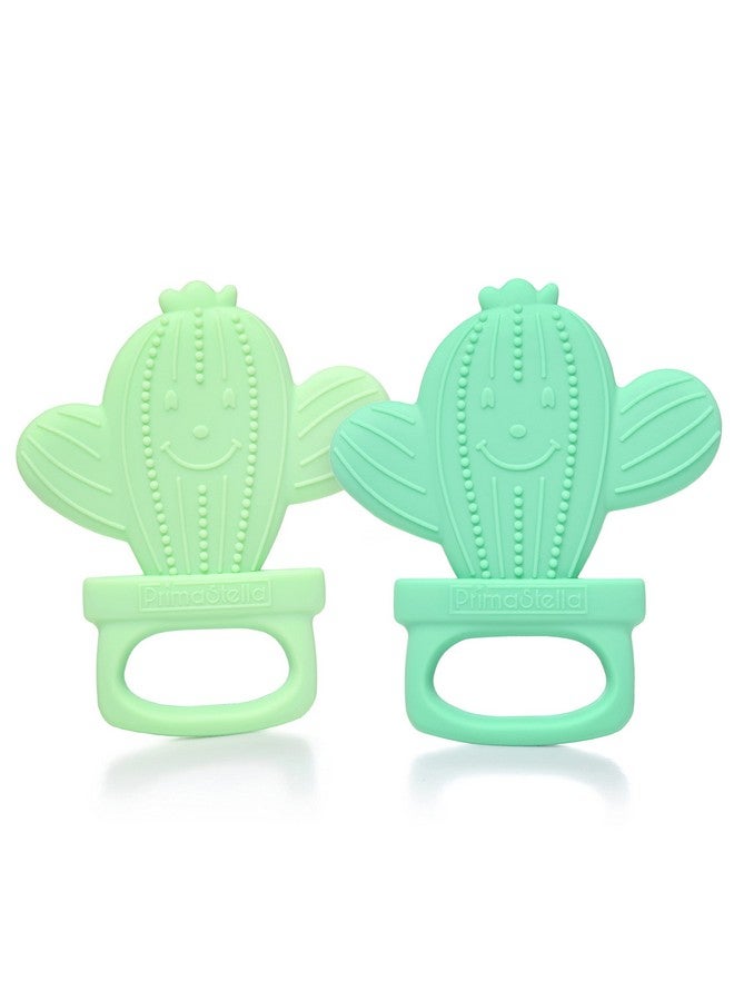 PrimaStella Silicone Cactus Teethers for Infants, Babies and Toddlers - Safety Tested - BPA Free - Cute, Soothing, Easy to Hold - Baby Teether Toy Set of 2 - Green & Neo Mint - Image 1