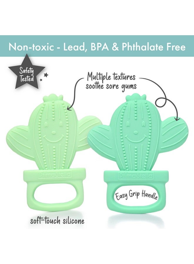 PrimaStella Silicone Cactus Teethers for Infants, Babies and Toddlers - Safety Tested - BPA Free - Cute, Soothing, Easy to Hold - Baby Teether Toy Set of 2 - Green & Neo Mint - Image 2