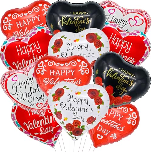 YOUDICT Happy Valentines Day Balloons 18 Inch Red Pink White Black Heart Balloons Valentines Heart Balloon for Valentine Day Romantic Decorations Special Night Party Supplies - Image 1