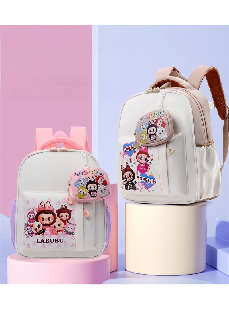 LABUBU Cute Kindergarten School Bag, Rabu School Bag, Cartoon 3-5 Years Old Trendy Children's Backpack, Contrast Color Children's Backpack 33*26*12CM - Image 2