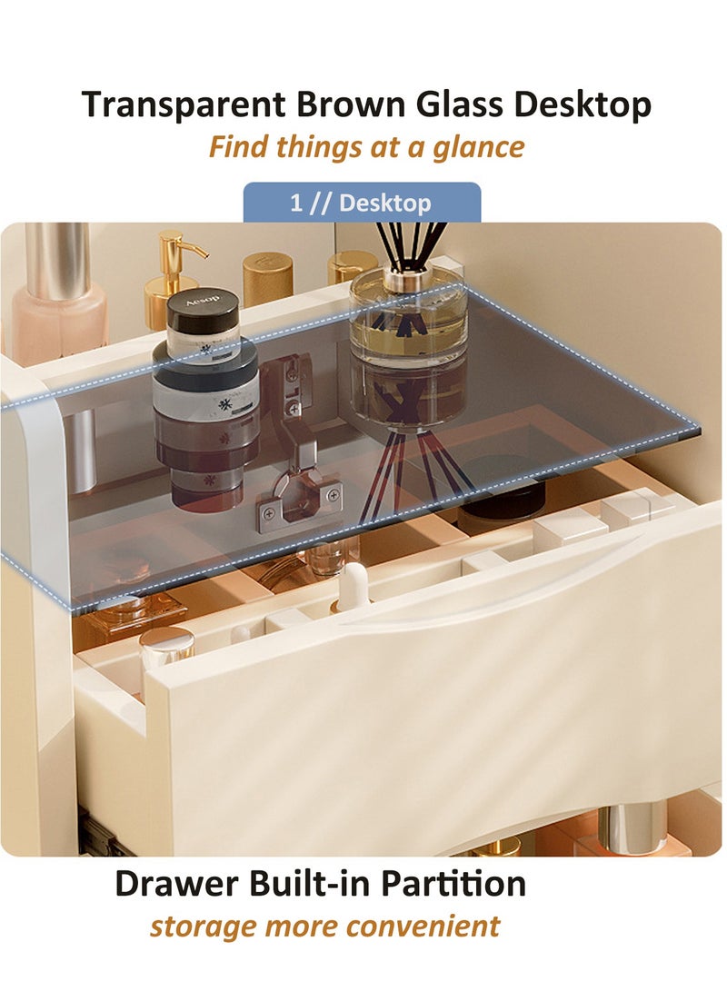 GoldenLike Modern Makeup Vanity Table with LED Mirror, 40CM White Dressing Table Set with Storage Drawers for Bedroom Furniture - Image 5