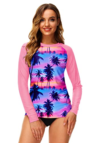 Deerose UPF 50+ Rashguard for Women Long Sleeve Coconut Palm Tree Surfing Print Swim Top M - Image 5