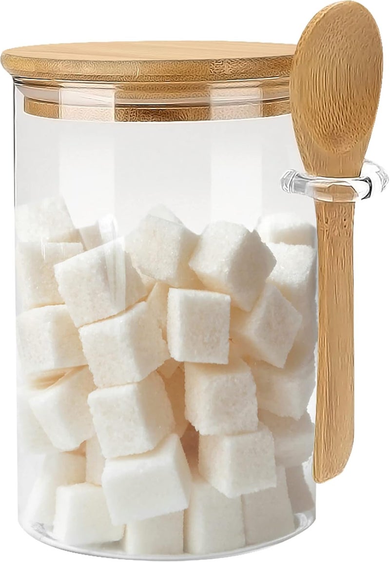OneDream Glass Sugar Container with Spoon - 1 Pack 15oz Glass Jars with Bamboo Lid and Spoon, Bamboo Lid Storage Jar Containers for Coffee Beans, Spice, Brown Sugar, Tea, Flour, Nuts, Candy, Salts and More - Image 1