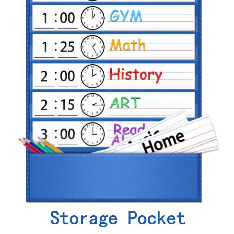 ZKOO Daily Schedule Pocket Chart, School Schedule Pocket Chart with 18 Blank Double-Sided Reusable Cards, Teaching Scheduling Pockets Charts for Classroom 13+1 Pockets (Blue) - Image 3