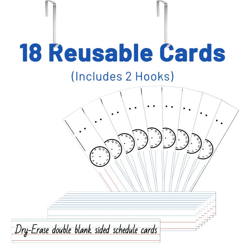 ZKOO Daily Schedule Pocket Chart, School Schedule Pocket Chart with 18 Blank Double-Sided Reusable Cards, Teaching Scheduling Pockets Charts for Classroom 13+1 Pockets (Blue) - Image 4