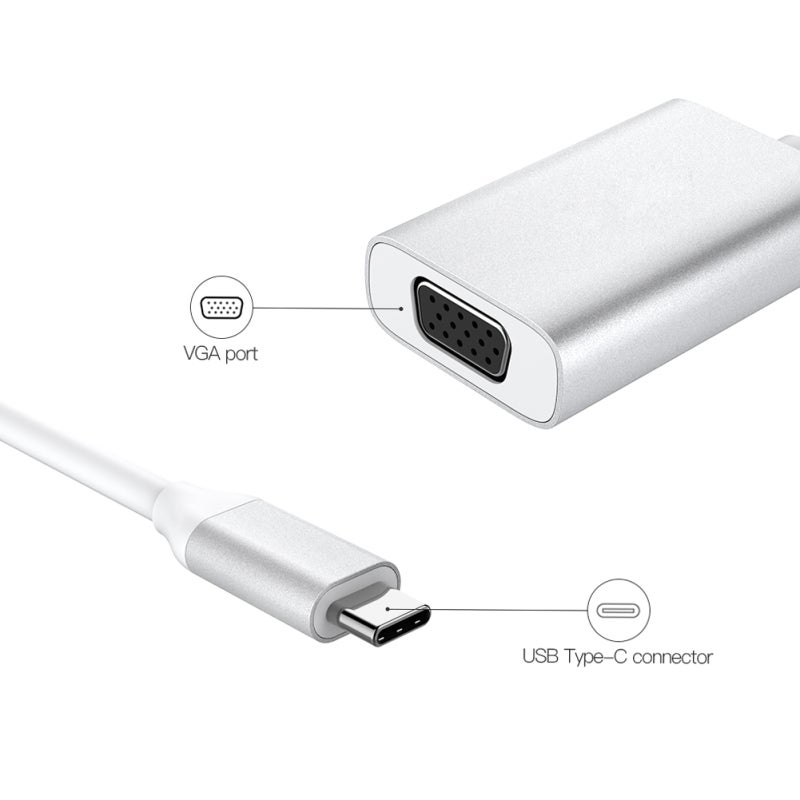 Aluminum Alloy USB-C to VGA Adapter USB Type-C Converter for MacBook/ MacBook Pro/ 2017 iMac/ Samsung Galaxy Note 8/ S8/ S8 Plus and More Silver - Image 4