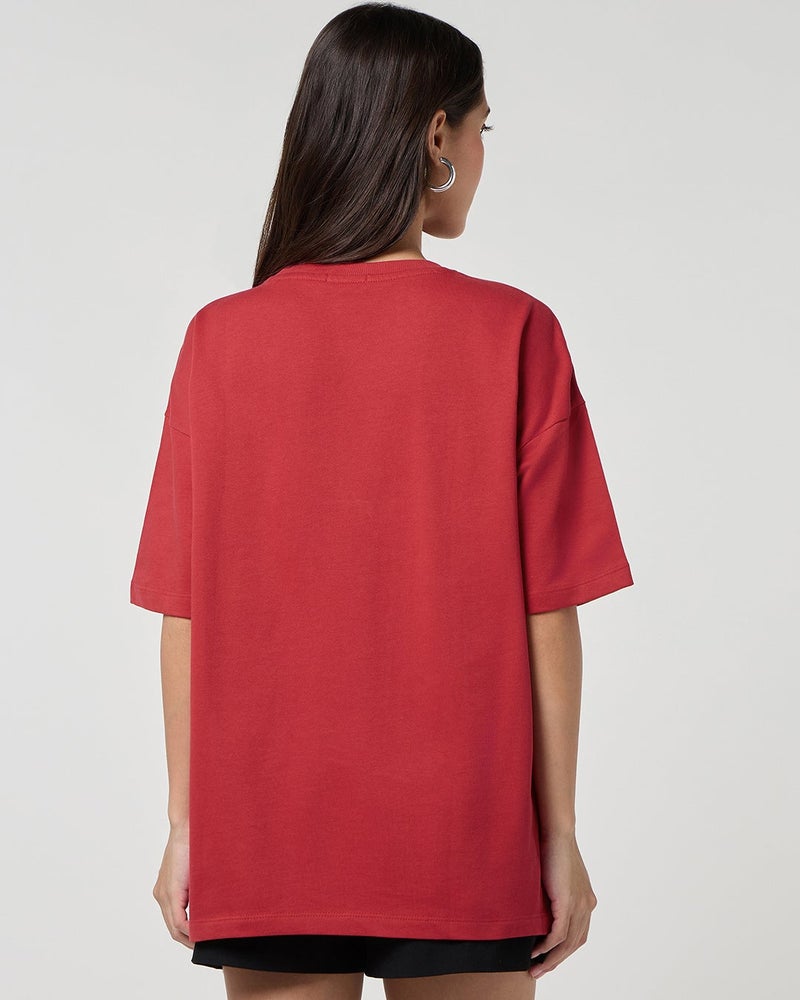 bewakoof Women's Salsa Red Oversized T-shirt - Image 4