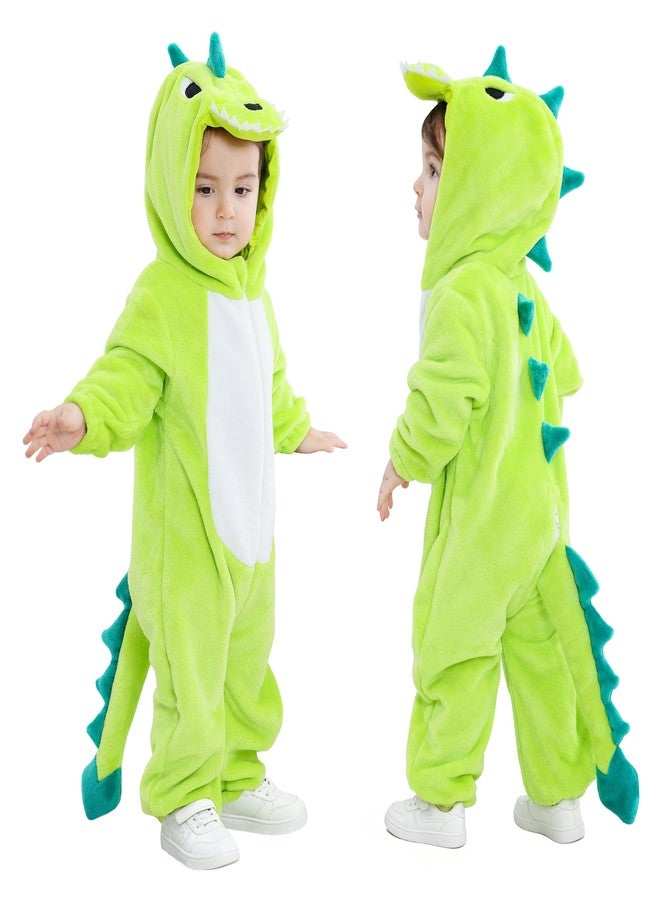 TONWHAR Baby Halloween Costume Hooded Romper – Infants Toddlers Animal Jumpsuit for Fall Winter Kids Daily Playwear(6-12 Months,Light Green Dino) - Image 1