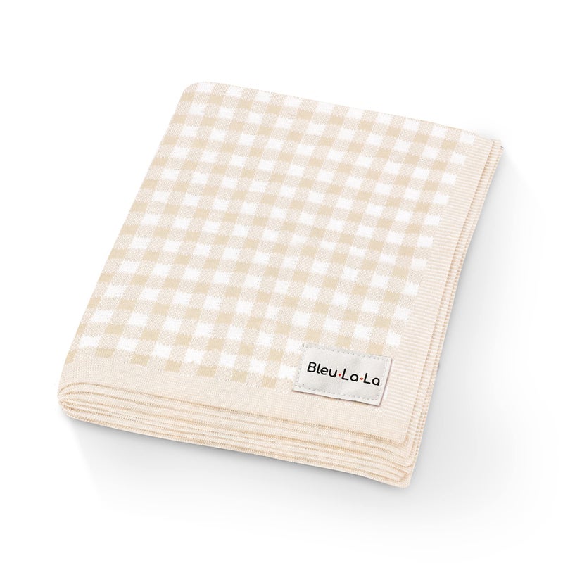 Bleu La La Checkered Baby Blanket Swaddle  100 Soft Cotton Quilt Swaddling Crib Stroller Blanket for Nursery Bed Shower Baby Gift Registry for Newborns Toddlers Boys  Girls Plaid  Beige