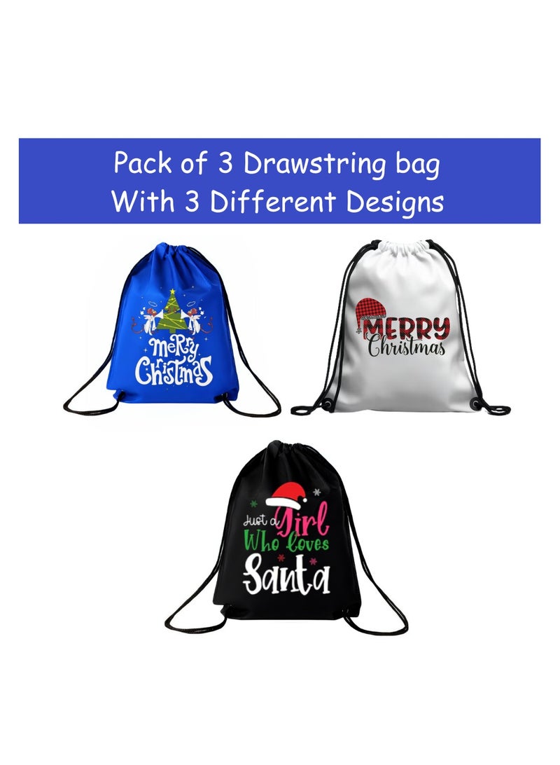 PRINTSHOP4ME Pack Of 3 Drawstring Bags With Christmas Design For Girls-Durable Sports Backpack For Kids,Great For School And Everyday Use,Lightweight With Print For Everyday Use - Image 2