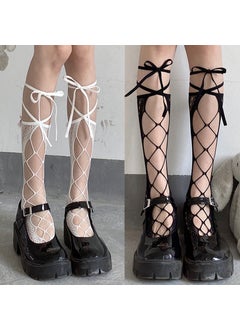 Generic Lolita Cross-Tie Over-Knee Socks Summer Hollow White  - Image 3