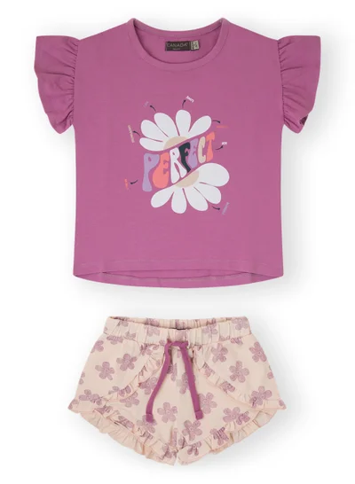 CANADA HOUSE Soft and Comfortable Purple and Ecru Cotton Summer Set for Girls
