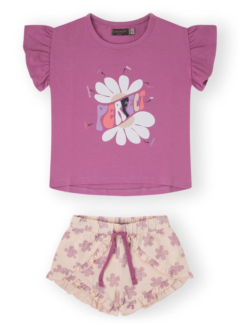 CANADA HOUSE - Soft and Comfortable Purple and Ecru Cotton Summer Set for Girls - Image 1