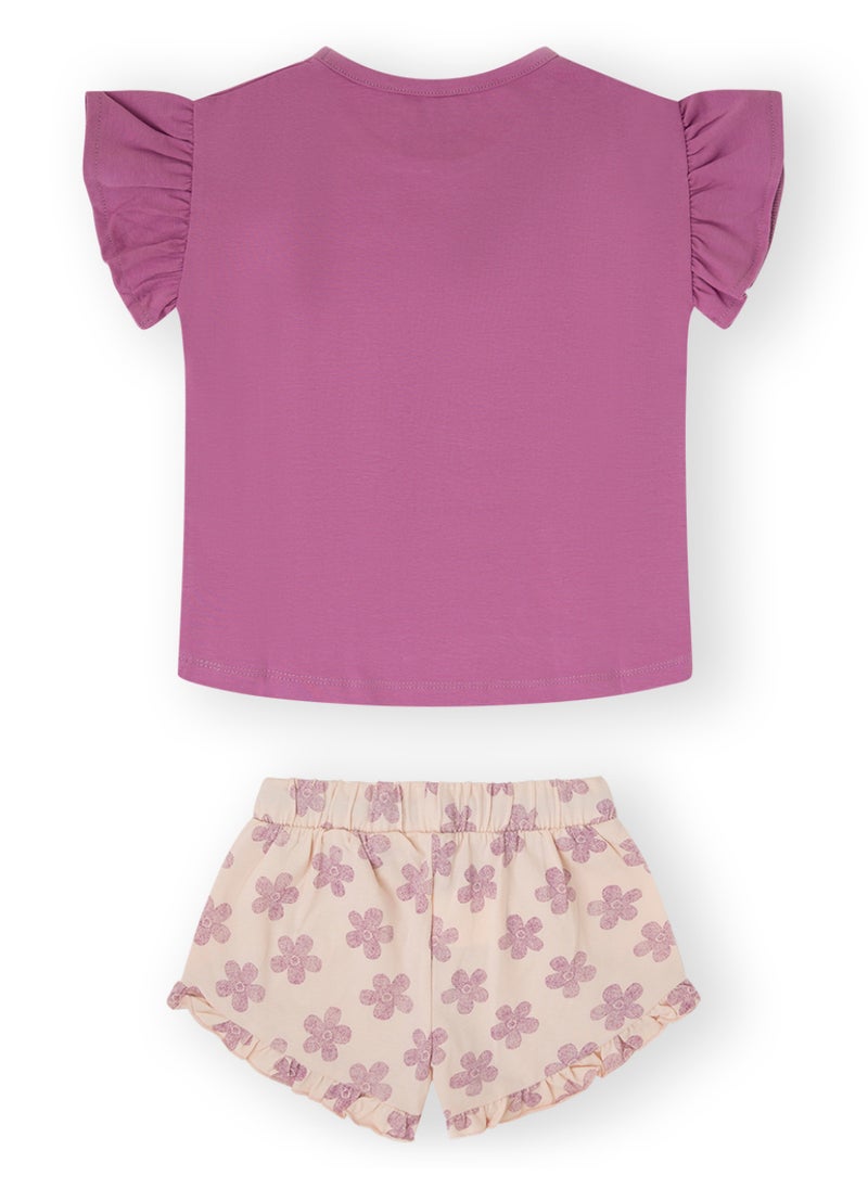CANADA HOUSE - Soft and Comfortable Purple and Ecru Cotton Summer Set for Girls - Image 1