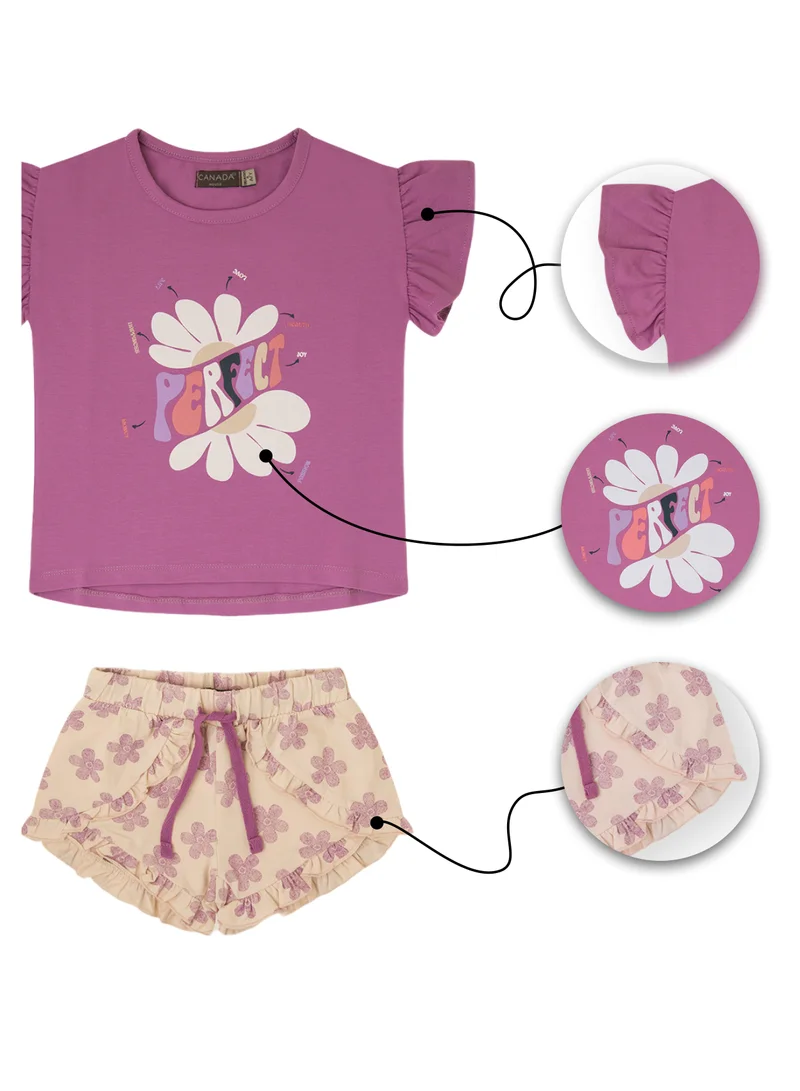 CANADA HOUSE Soft and Comfortable Purple and Ecru Cotton Summer Set for Girls