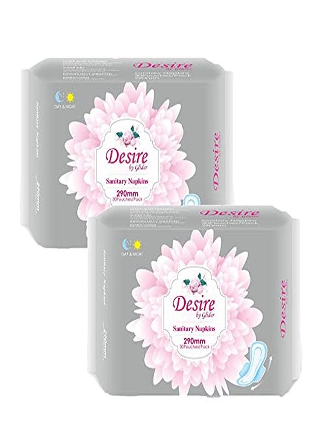 Glider Ultra Thin, Heavy Absorbency, Unscented Sanitary Pads For Women With Wings, 30 Pads (Pack of 2 (60 Count)) - Image 1