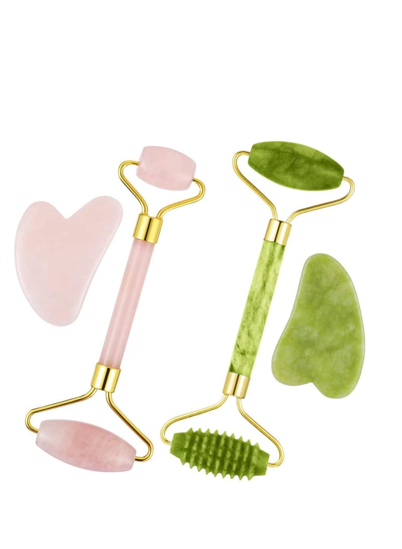 Excefore 4 Pack Jade Roller,Automoness Jade Facial Roller for Anti Wrinkles and Puffiness, Anti Aging Natural Quartz Face Massager Roller - Image 1