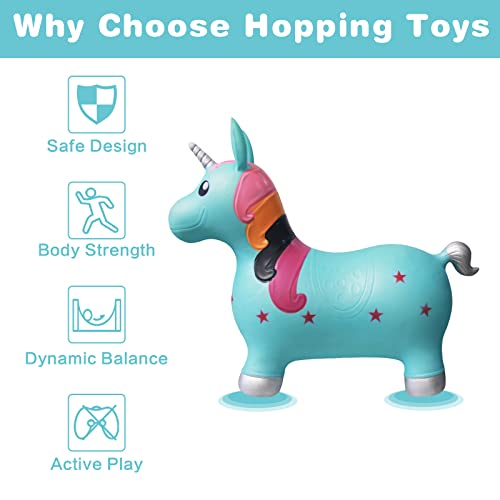 Hot Max HotMax Unicorn Bouncy Horse Toys for 2 Year Old Girl Toddlers Bouncing Animals Ride on Rubber Jumping Toys for Baby Girl or Boy 1st Birthday Gift for 2 3 4 Year Old Blue Unicorn - Image 2