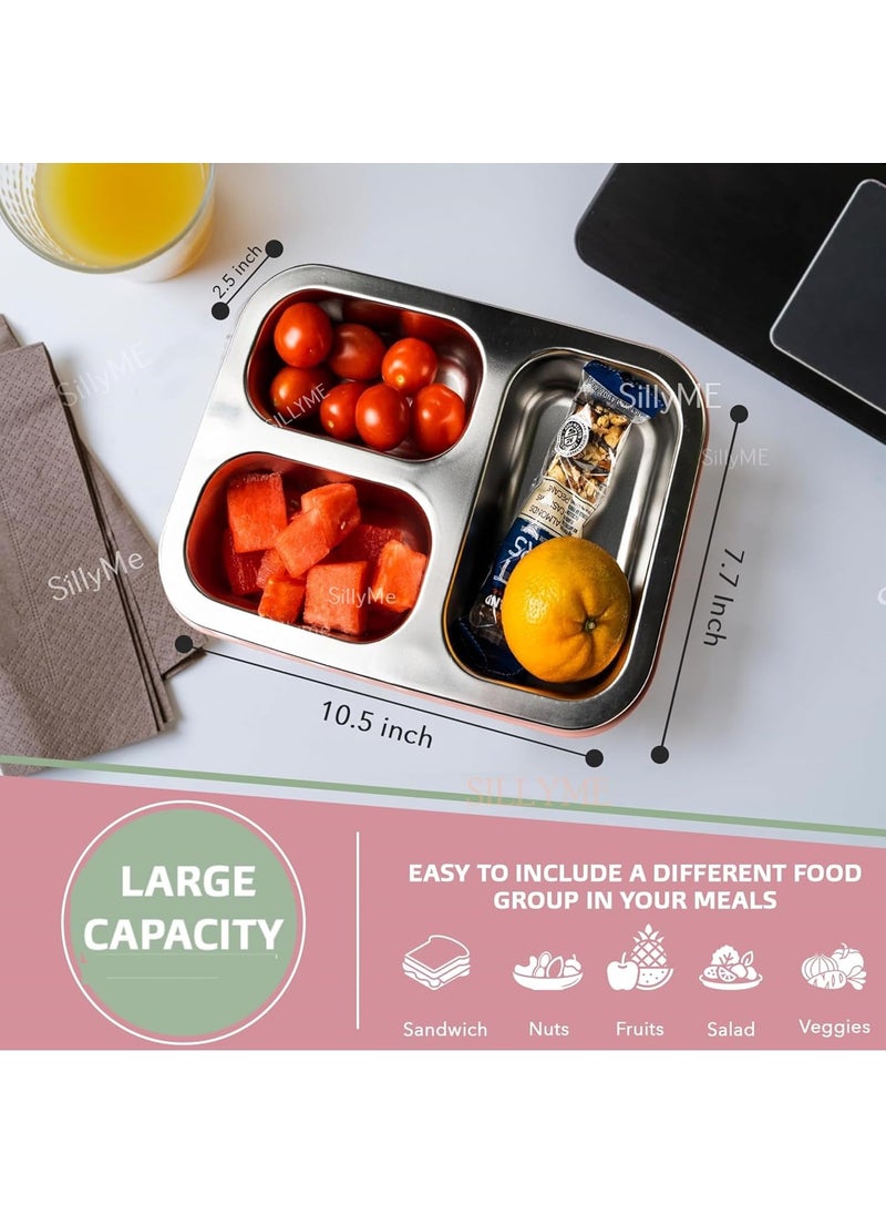 Sillyme - 3 Compartment Lunch box with Steel spoon & chopsticks - Stainless Steel lunch box for office women kids men | tiffin box for office for women , bento box for kids insulated lunch box for school boxes - Image 1