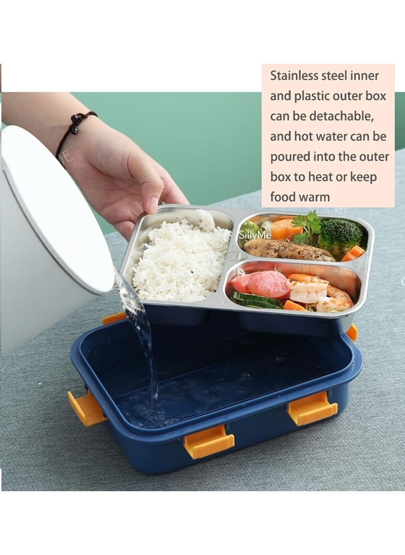 Sillyme - 3 Compartment Lunch box with Steel spoon & chopsticks - Stainless Steel lunch box for office women kids men | tiffin box for office for women , bento box for kids insulated lunch box for school boxes - Image 1
