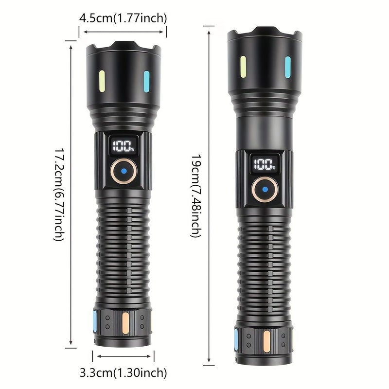 1 كشاف LED قابل لإعادة الشحن عبر USB، بطارية 26650، قوة عالية، مدى طويل 800 متر، 5 أوضاع إضاءة، بطارية مدمجة عالية السعة، هيكل من سبائك الألومنيوم المتينة، مناسب للتخييم والمشي لمسافات طويلة وصيد الأسماك وحالات الطوارئ - Image 3