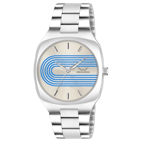 LOUIS DEVIN Stainless Steel Chain Analog Wrist Watch for Men (Silver-Blue Dial) | LD-G073-CBLU-CH - Image 1