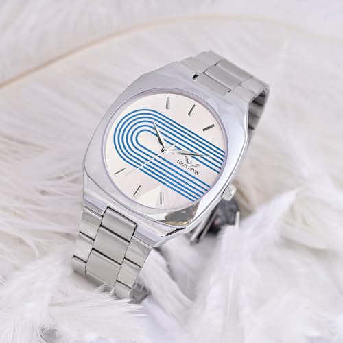 LOUIS DEVIN Stainless Steel Chain Analog Wrist Watch for Men (Silver-Blue Dial) | LD-G073-CBLU-CH - Image 3