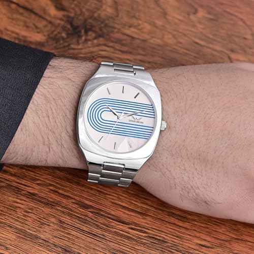 LOUIS DEVIN Stainless Steel Chain Analog Wrist Watch for Men (Silver-Blue Dial) | LD-G073-CBLU-CH - Image 2